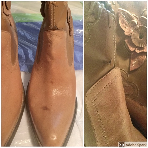 New Gorgeous Gold Brown Leather Flower Cowboy Boot - Picture 8 of 8